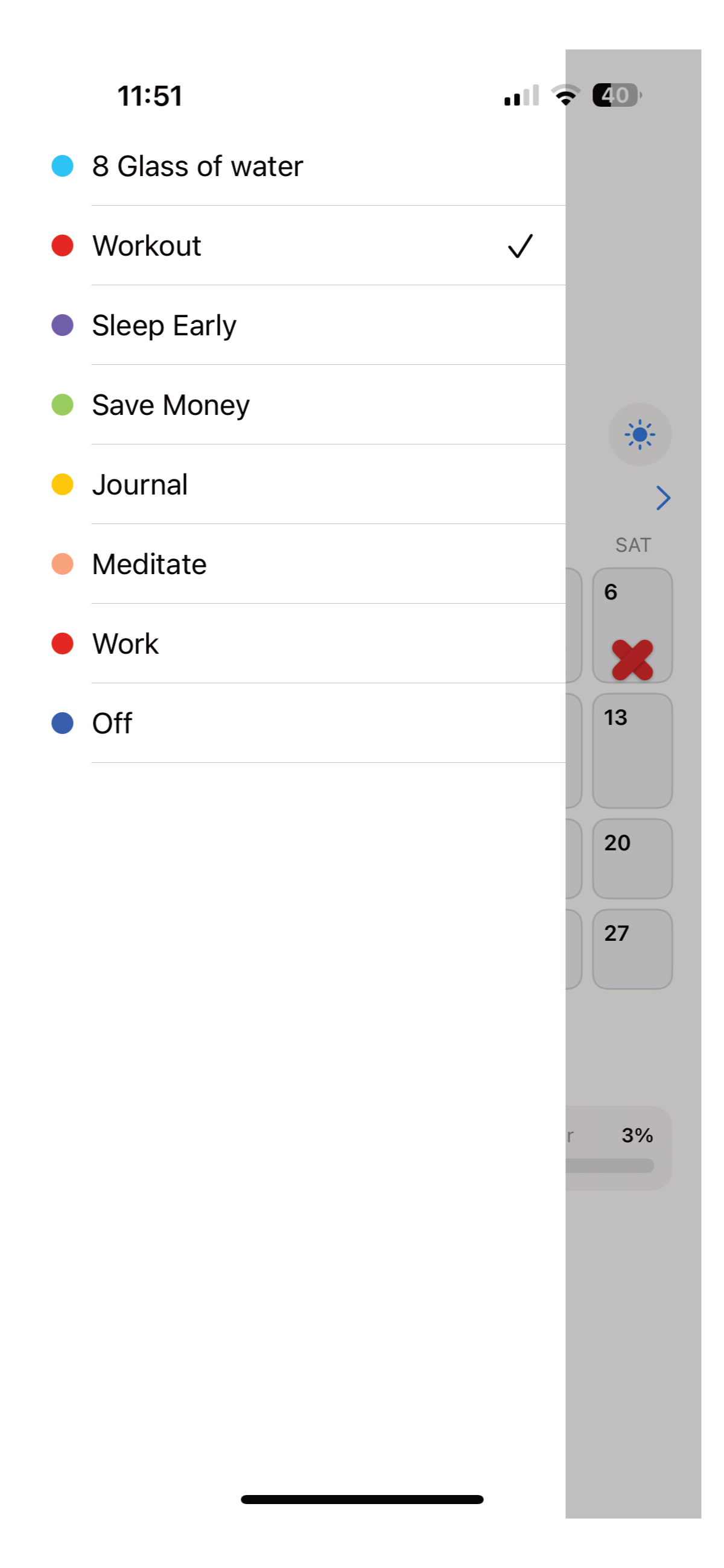 Habit list and progress