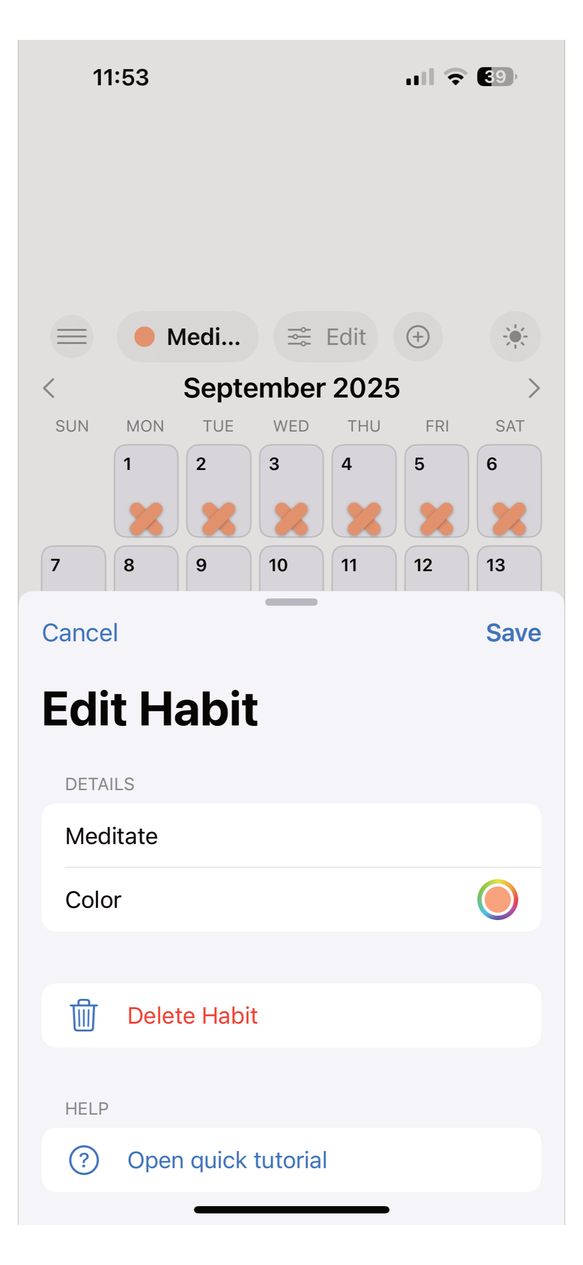 Edit habit details